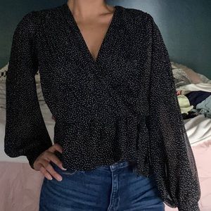 Black white polka dotted blouse